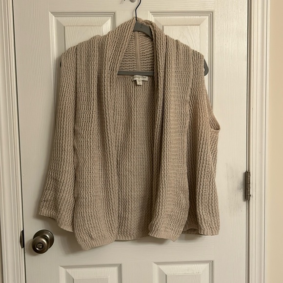 Coldwater Creek Cream Tan Cotton Sweater Vest Shawl Collar Gorgeous Size 14 - Picture 1 of 8